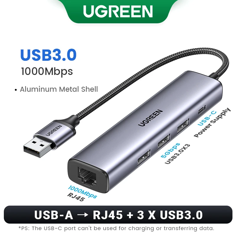 Adaptador Ethernet USB UGREEN 1000/100Mbps HUB USB3.0 RJ45 Lan para computadora portátil PC Xiaomi Mi Box Macbook Windows HUB USB-C Tarjeta de red