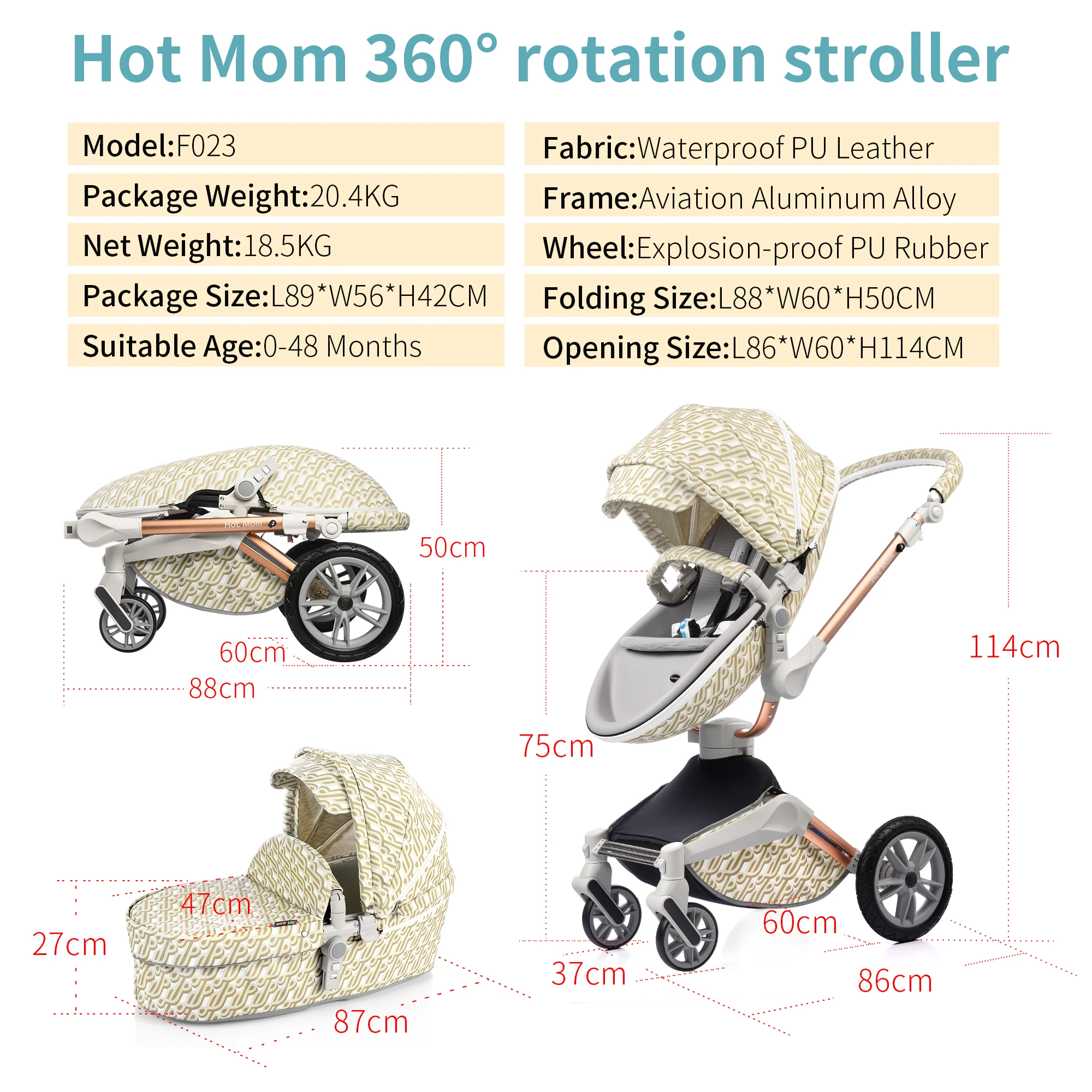 HOTMOM Luxury Baby Stroller Combo Travel System With Bassinet