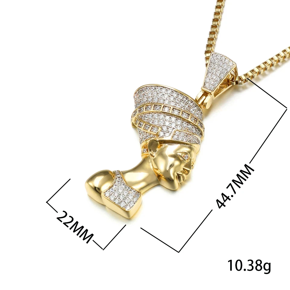 VANAXIN Egypt Queen Pharaoh Pendant Necklace Gold Silver Color Jewelry Women Zircon Statement Fashion Hip Hop Collier Box Gift 3