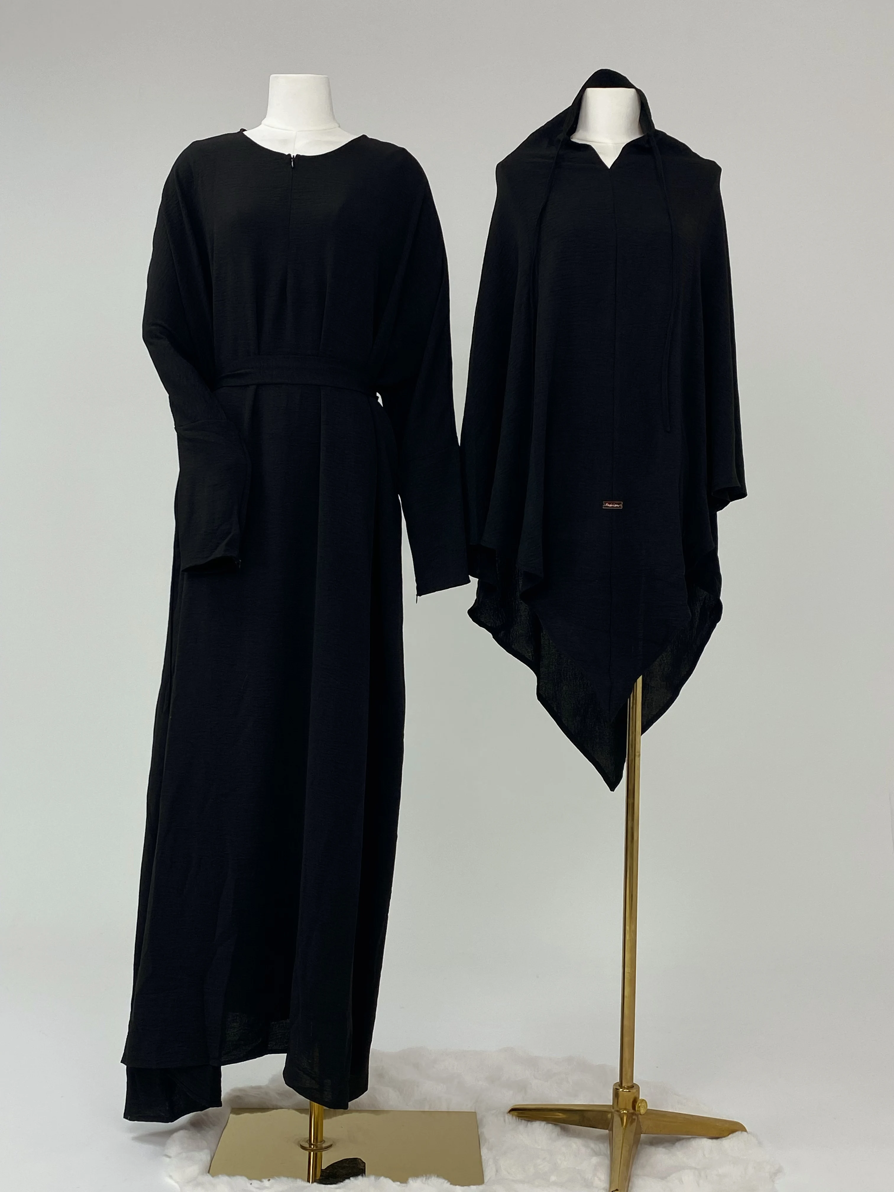 طقم كريب مكون من قطعتين عباية حجاب فستان مسلم طقم...