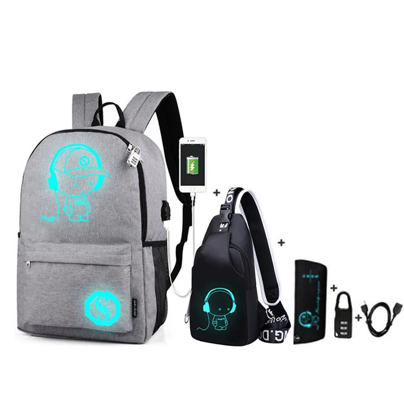 Student School Backpack 3D Luminous Animation USB Charge School bag for  Teenager boy anti-theft children's backpack schoolbags