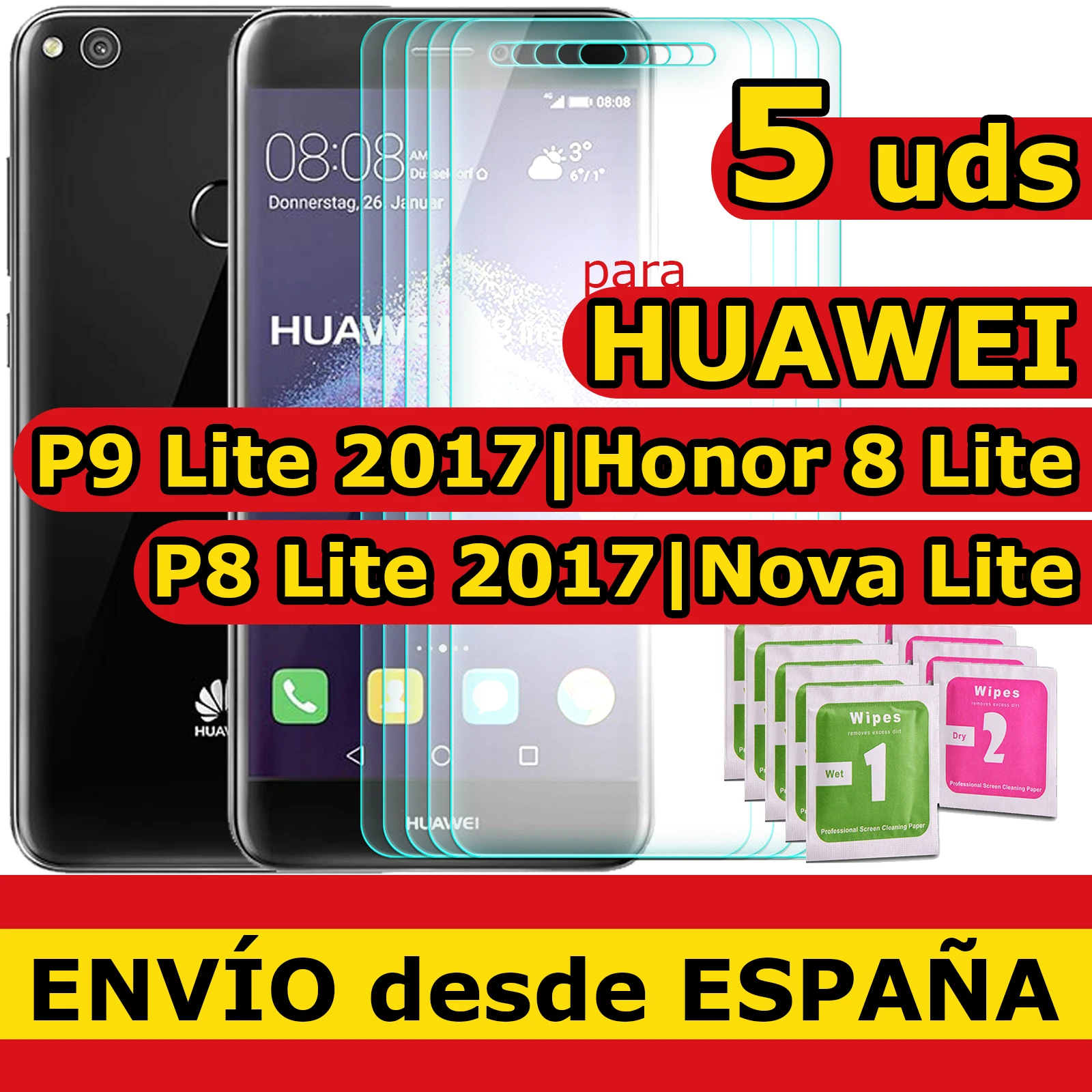 Pellicola Vetro Temperato Per Huawei P9 Lite 2017 / P8 Lite 2017 / Nova Lite / Honor 8 Lite Protezione Qualità Premium 9H 0.33Mm 5 Pezzi