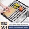 304 stainless steel kitchen sink drain rack, sink bowl and dish storage rack, foldable and retractable drain basket 4