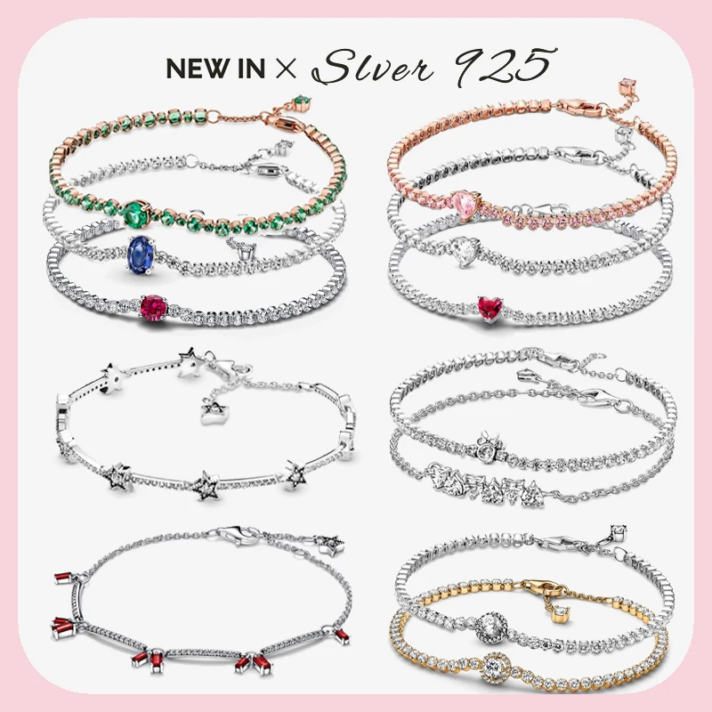 

Tennis Bangle 925 Sterling Silver Jewelry Certified Fashion Bracelets Gift Luxury Signature Beads Charm Women Logo Exquisite
