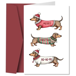 Festive Dachshund Christmas Greeting Card with Envelope - Perfect Holiday Wishes for 20.8x13.7cm (1PC)