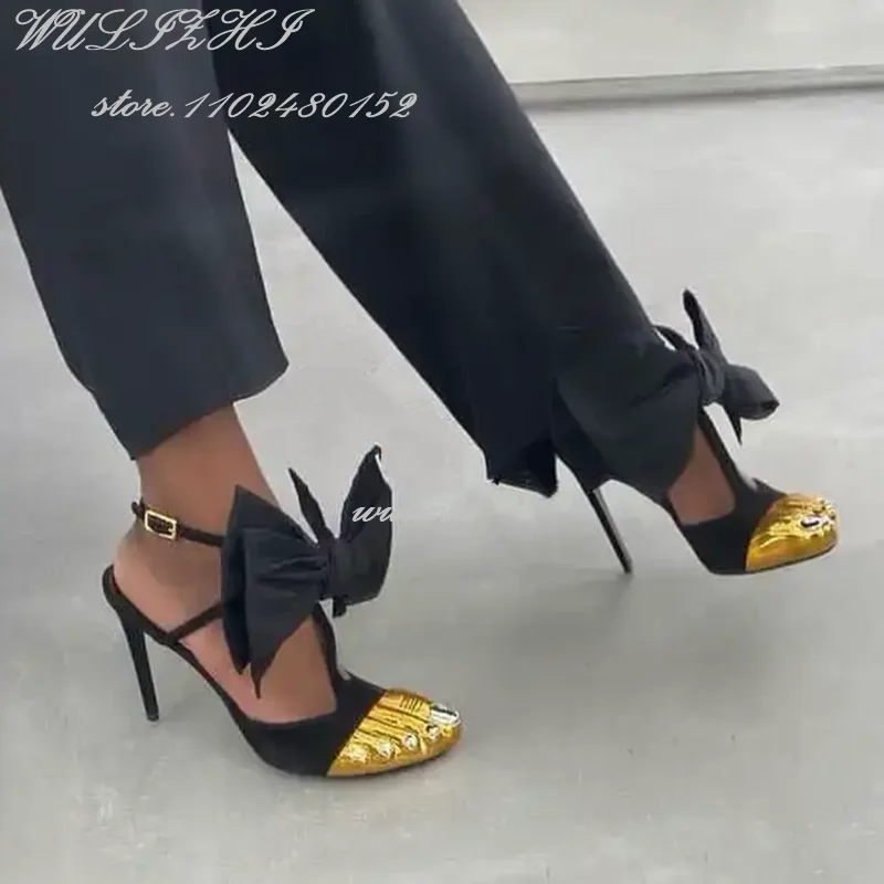 Big Bow Golden Toes Five Split Toes Sexy Sandals Stiletto Heels