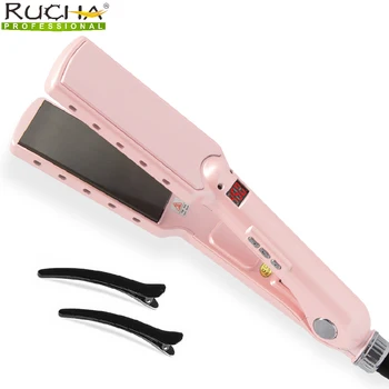 Piastra per capelli professionale RUCHA piastra larga ferro da stiro in titanio riscaldamento rapido Display LCD trattamento PTC ferro e spazzola per capelli 1