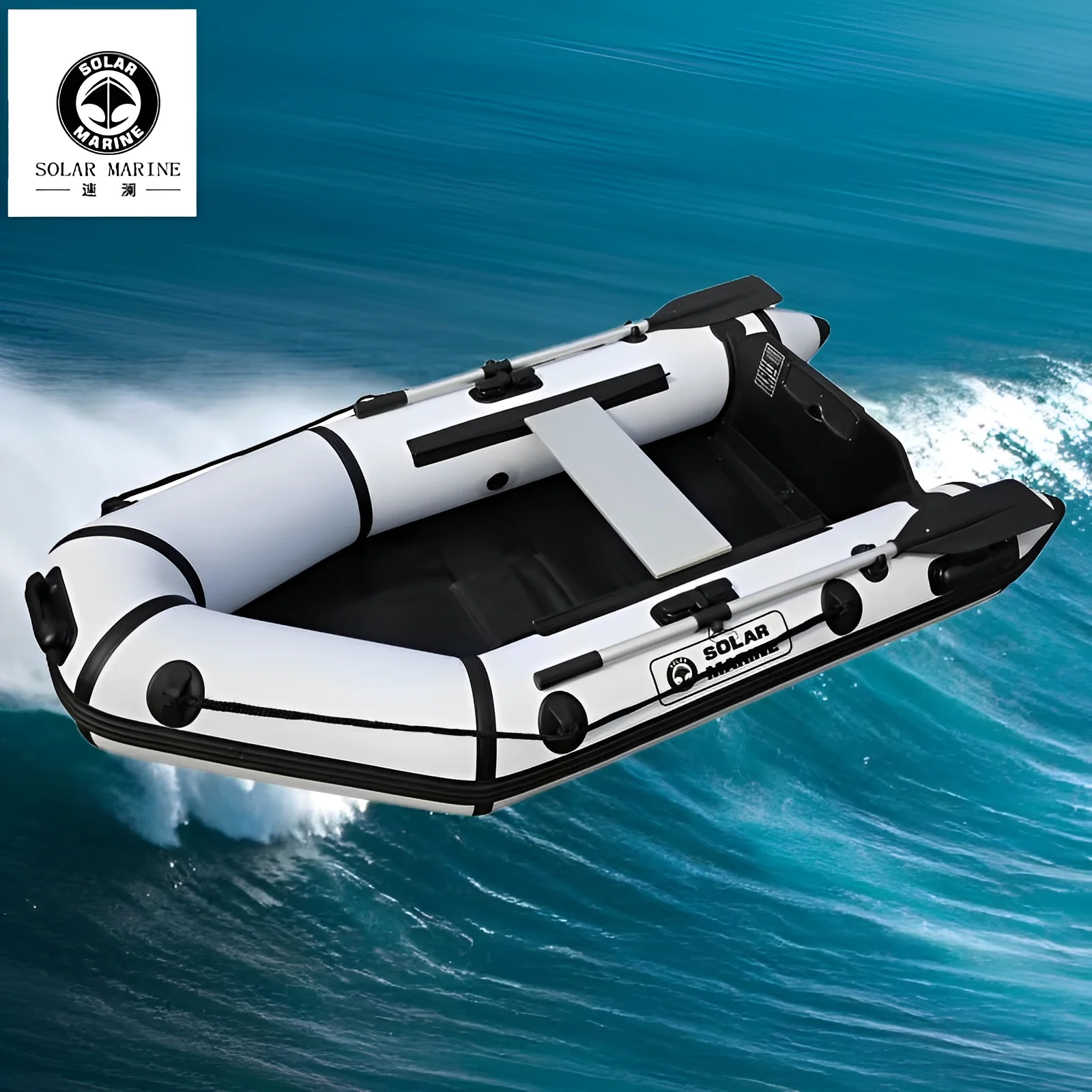 SolarMarine-PVC Inflatable Assault Boat, Speed Kayak, Dinghy Canoe with Wooden Floor Accessories, , 3 Person, 0.9mm