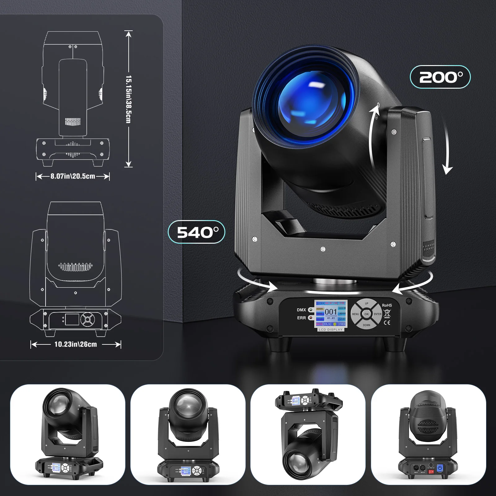 LeLeght 200W Moving Head 18-Facet Prism Stage Light 14CH DMX512