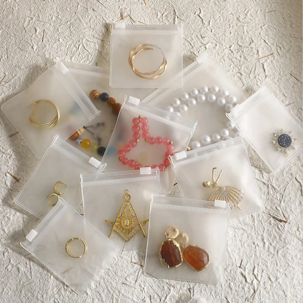 100pcs Personalized Matte Frosted Jewelry Zipper Bag Package Customized High-Quality Jewelry Packaging Pouches with Logo