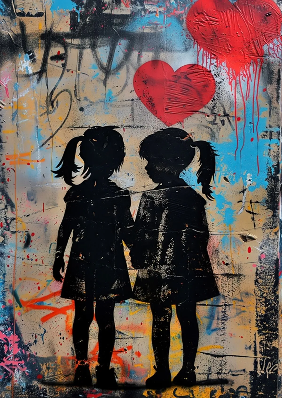 Vibrant Graffiti-Inspired Canvas Art: Boy with Balloon Banksy Tribute