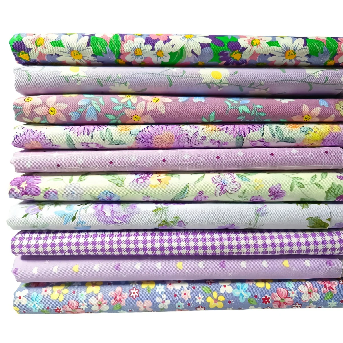 10er-Pack lila Blumen-Baumwollstoffbündel; vorgeschnittener Stoff; Nähzubehör für Patchwork-Nähen und DIY-Kleidungsbasteln – Detail 7