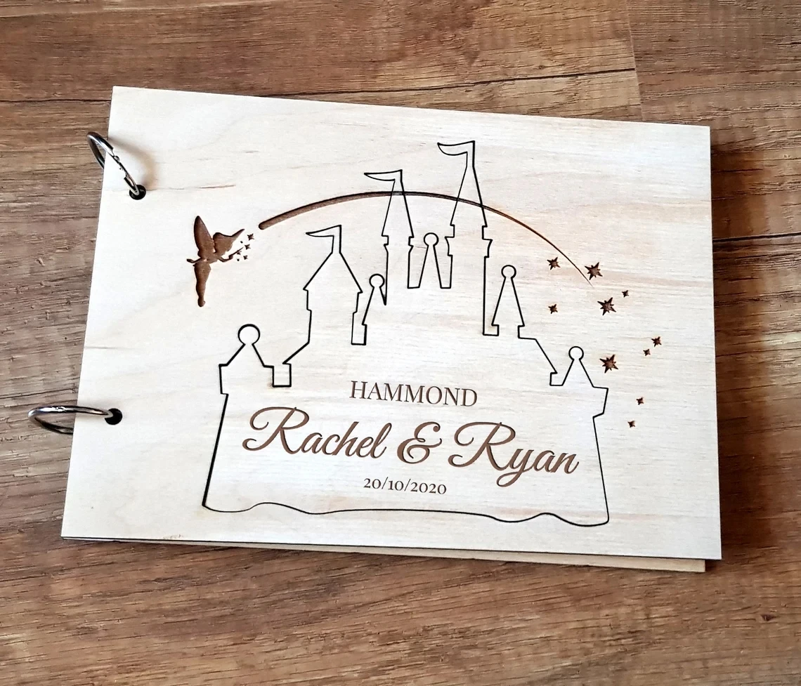 Palace Wedding Personalized Guest Book Engraved Wood Guest Book Rustic Wedding Castle Wood Fairytale