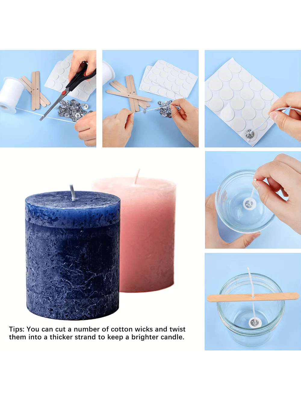 200 ft Candle Wick with 100 Metal Wicks 60 Stickers 5 Wooden Holders Soy Wax DIY Craft Making Supplies Set soy wax candle making wax candle making tools