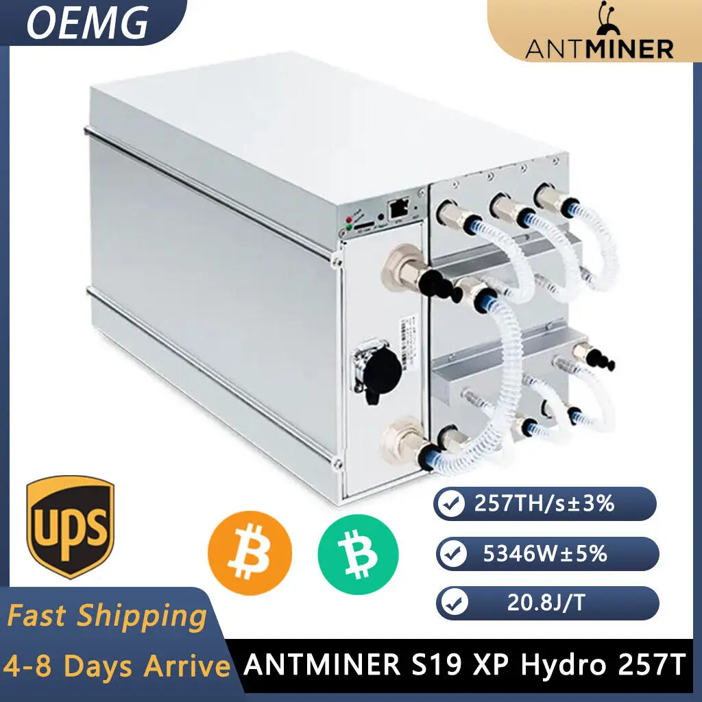 

Antminer S19XP Hydro 257TH/s 5345.6W SHA256 Algo BTC Miner Hydro Cooling