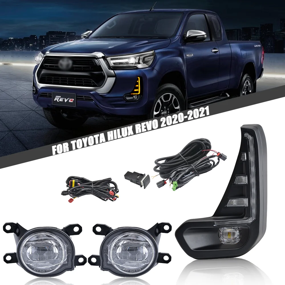 LED Day Light For Toyota Hilux Revo 2020 2021 Daytime Running Light Fog Lamp Bezel Dynamic Sequential Turn Signal+Front bump _ - AliExpress Mobile