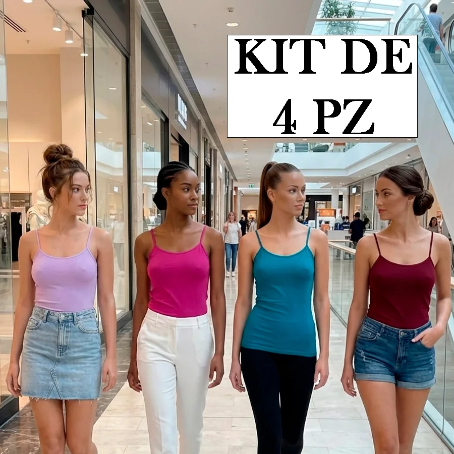 Kit de 4 Camisetas De Tirantes para Mujer - Básicas y Elásticas.