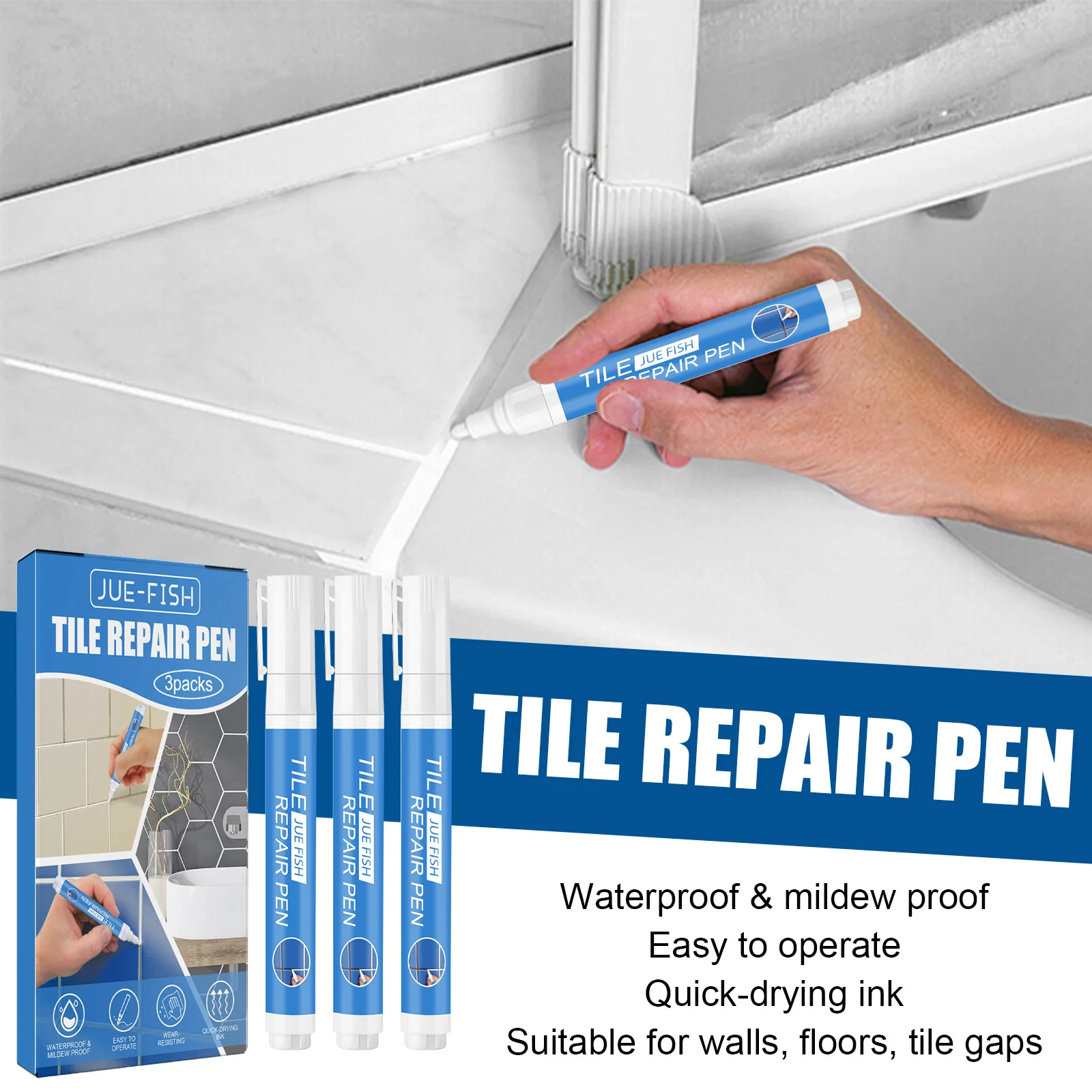 Jue Fish Ceramic Tile Filling Agent Waterproof Bathroom Grout Repair White Restorer Mildew-Proof Floor Gap Sealer Repair Pen