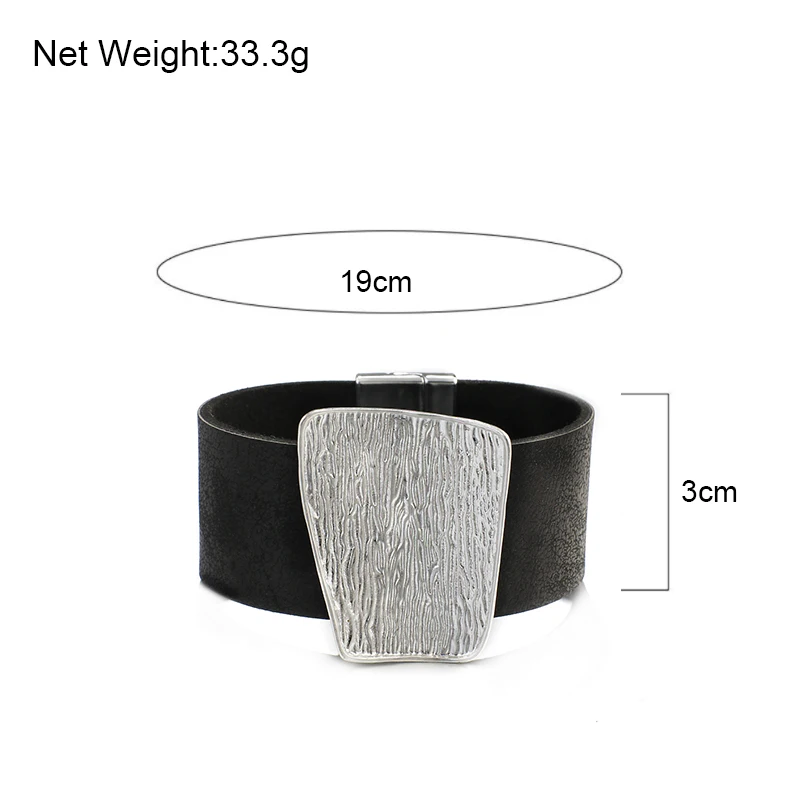 Amorcome Champagne Gold Color Metal Charm Genuine Leather Bracelet for Women Femme Fashion Wide Wrap Bracelets Bangles Jewelry bracelet jewelry