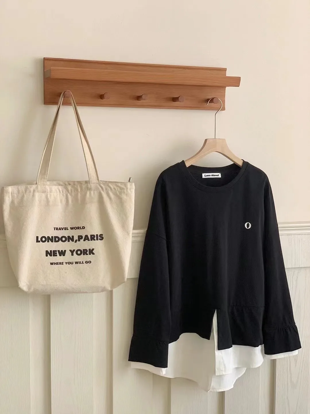

H98 spring layer long tee pure cotton two-piece T-shirt T-shirt loose long-sleeved T-shirt