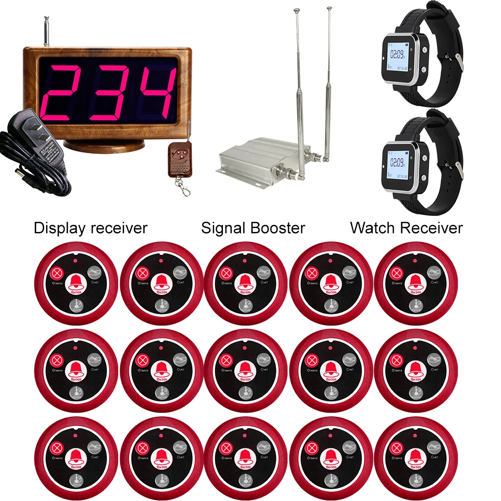 

JINGLE BELLS 2 Waiter Wrist Watch Receiver 15 Table Buttons 1 Display Receiver Wireless Calling Systems Restaurants Hotel Pager