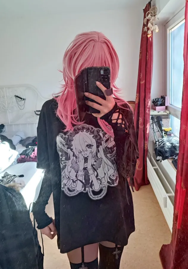 Loose Black T-Shirt - Animecore Aesthetic photo review