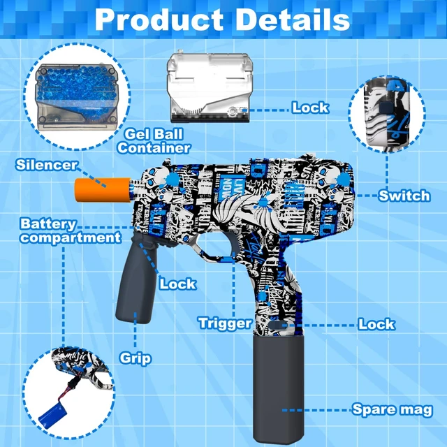 PISTOLET JOUET ÉLECTRIQUE À BALLE SOUPLE MP9 - gengunpath