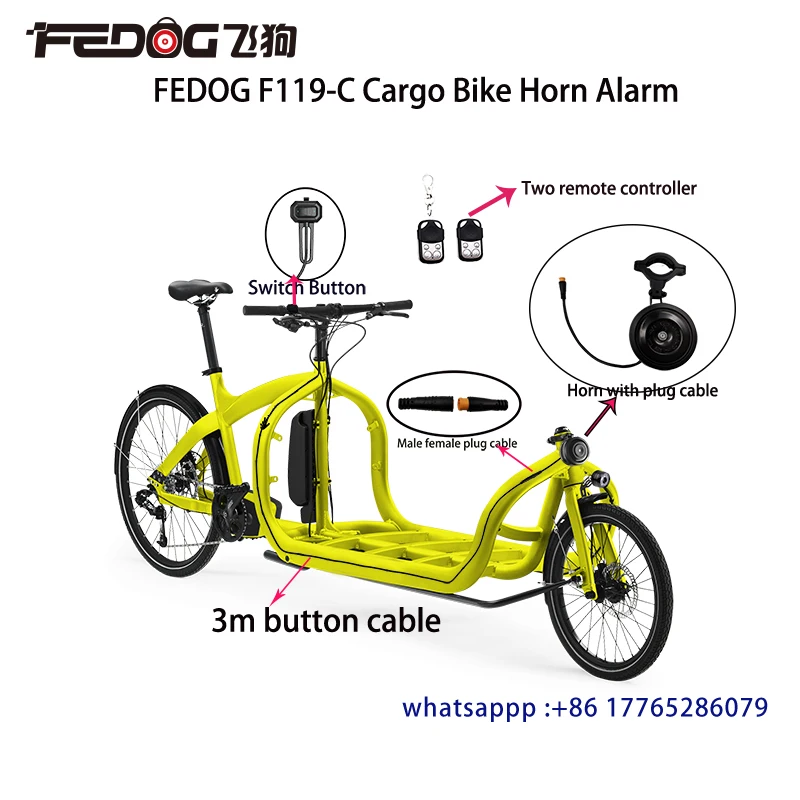 FEDOG Cargo Bike Horn Alarm 3m Button Cable Electric bakfiet Horn Alarm Bakfiet  Super loud Horn With Remote controller