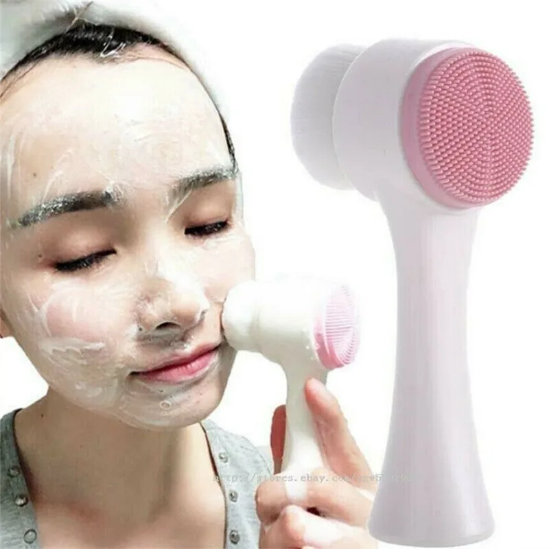 

Face Cleaning Brush Double Side Face Massager Washer Facial Pore Cleaner Body Cleansing Massage Mini Skin Beauty Scrubber