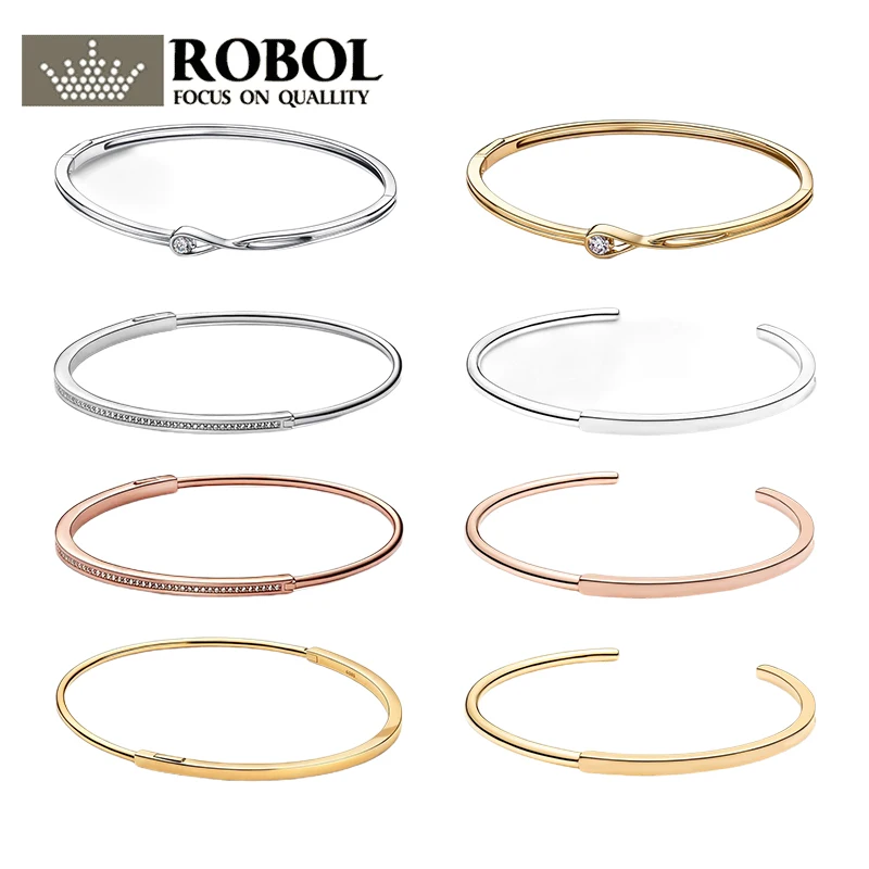 

High Quality Original 925 Sterling Silver Jewelry Fashion Signature I-D Pavé Bangle Women's Jewelry Gifts Free Shipping