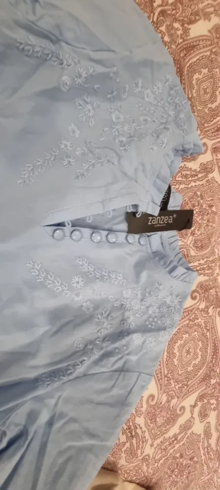 ZANZEA Summer Vintage Shirts Elegant OL Work Blouse Women 3/4 O Neck Sleeve Tops Embroidery Blusas Femme Causal Cotton Chemsie photo review