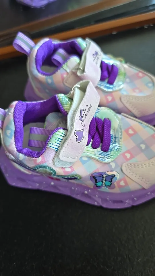Disney Children's Sports Shoes Led Lights Sneaker Cartoon Frozen Princess Elsa PU Leather Girls' Pink Children's Running Shoes photo review