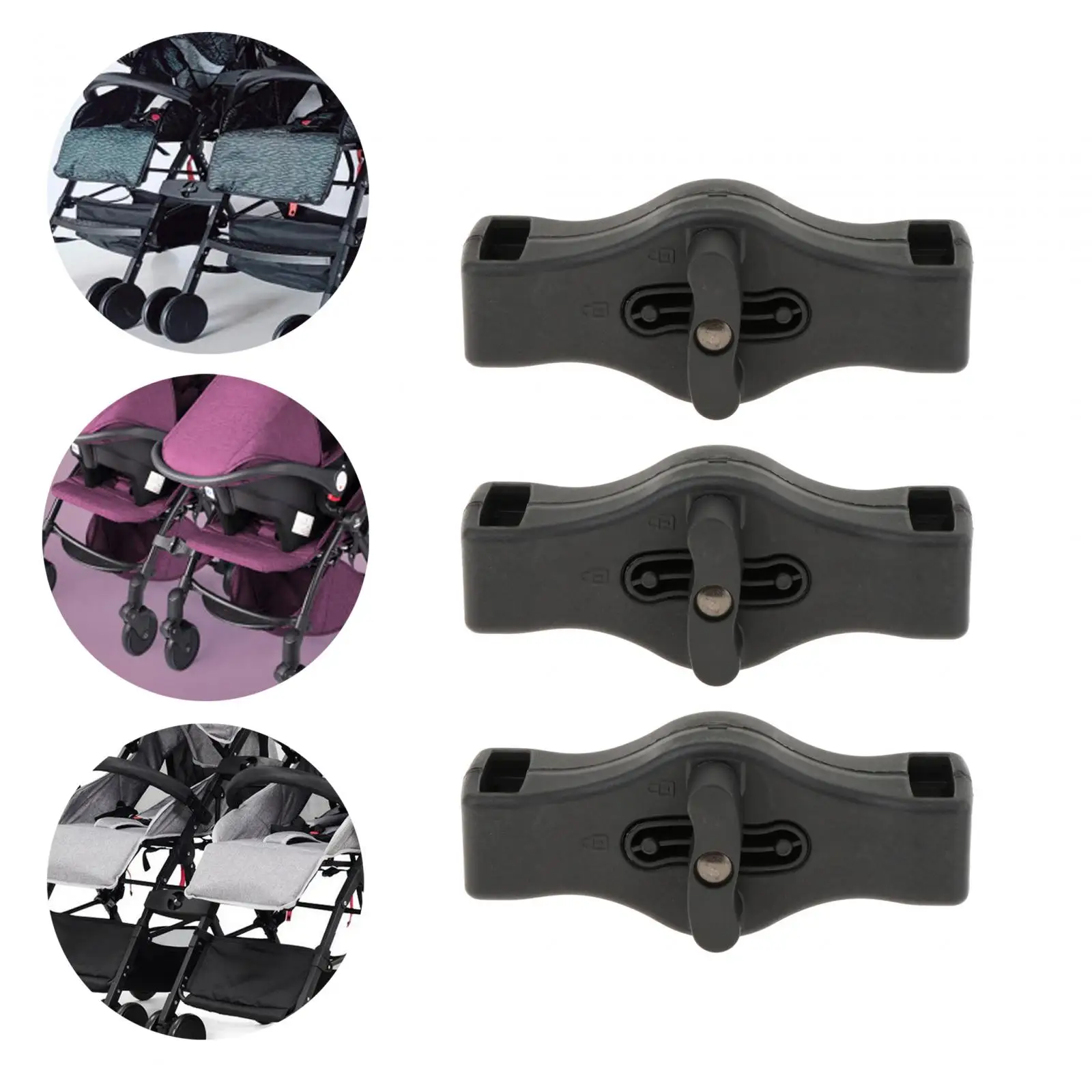 3x 2 in1 Dual Stroller Connectors Portable Adjustable Side by Side Safety Pushchair Coupler Insert for Infant Cart Replace Part