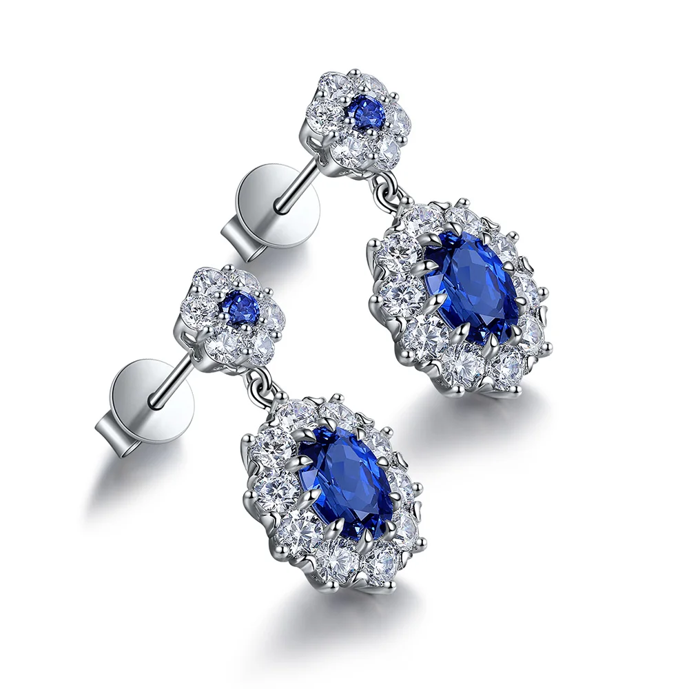 

Luxury Lab Sapphire Earrings Silver Ear Jewelry with Blue Lab Grown Stone Earrings for Women