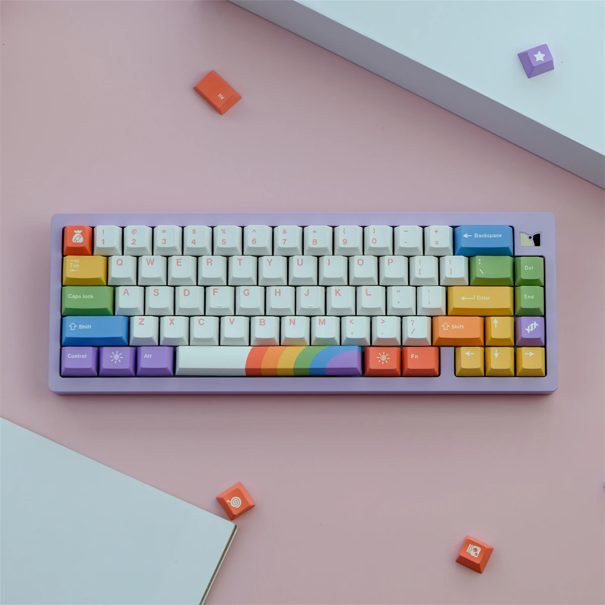 Chaves Gmk Rainbow Keycaps Cereja Perfil Pbt Tintura Sublimação Teclado Mecânico para mx Switch com Mudança 1.75u 129 - Imagem 2