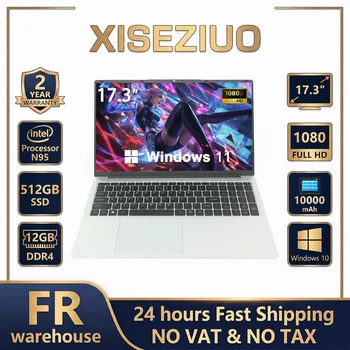 17.3 Inch Laptop Intel N95 Windows 11 12GB RAM 512GB SSD, 10000mAh Battery Up to 10 Hours, FHD IPS Display, Backlit Keyboard, Fingerprint Unlock, WiFi 5 Bluetooth 5.0, HD Webcam, Portable Computer for Study Work Business DE/FR/IT/WE Keyboard film