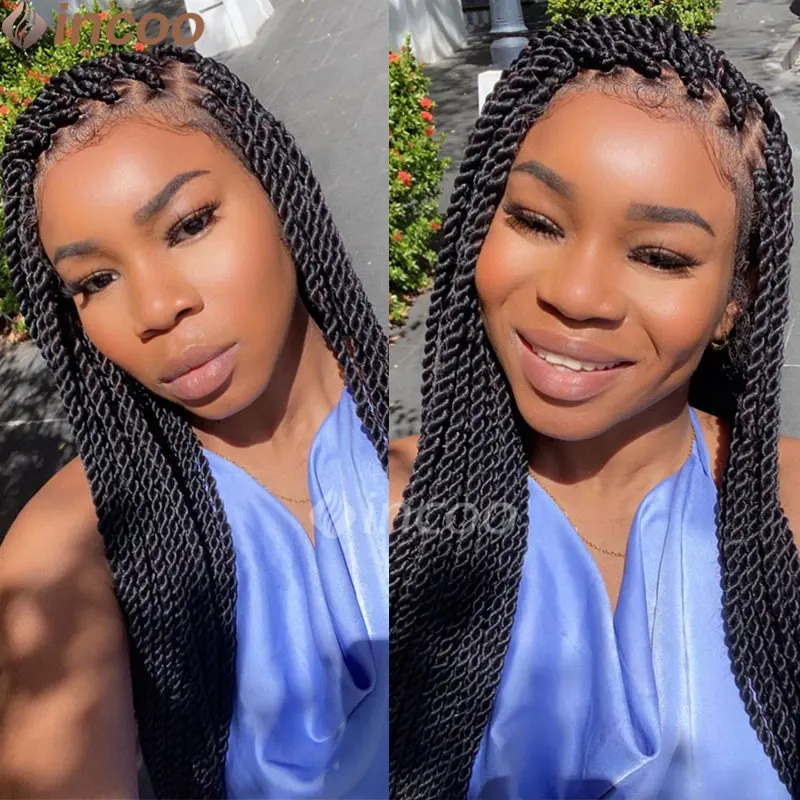 

Incoo Synthetic 26 36 Inch Ombre Middle Part Senegalese Twist Braided Wig Long Black Lace Front Braiding Hair Wig With Baby Hair