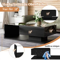 Table basse avec 1 niche de rangement et éclairage LED 16 couleurs, finition brillante, en verre trempé et panneaux, noir 6