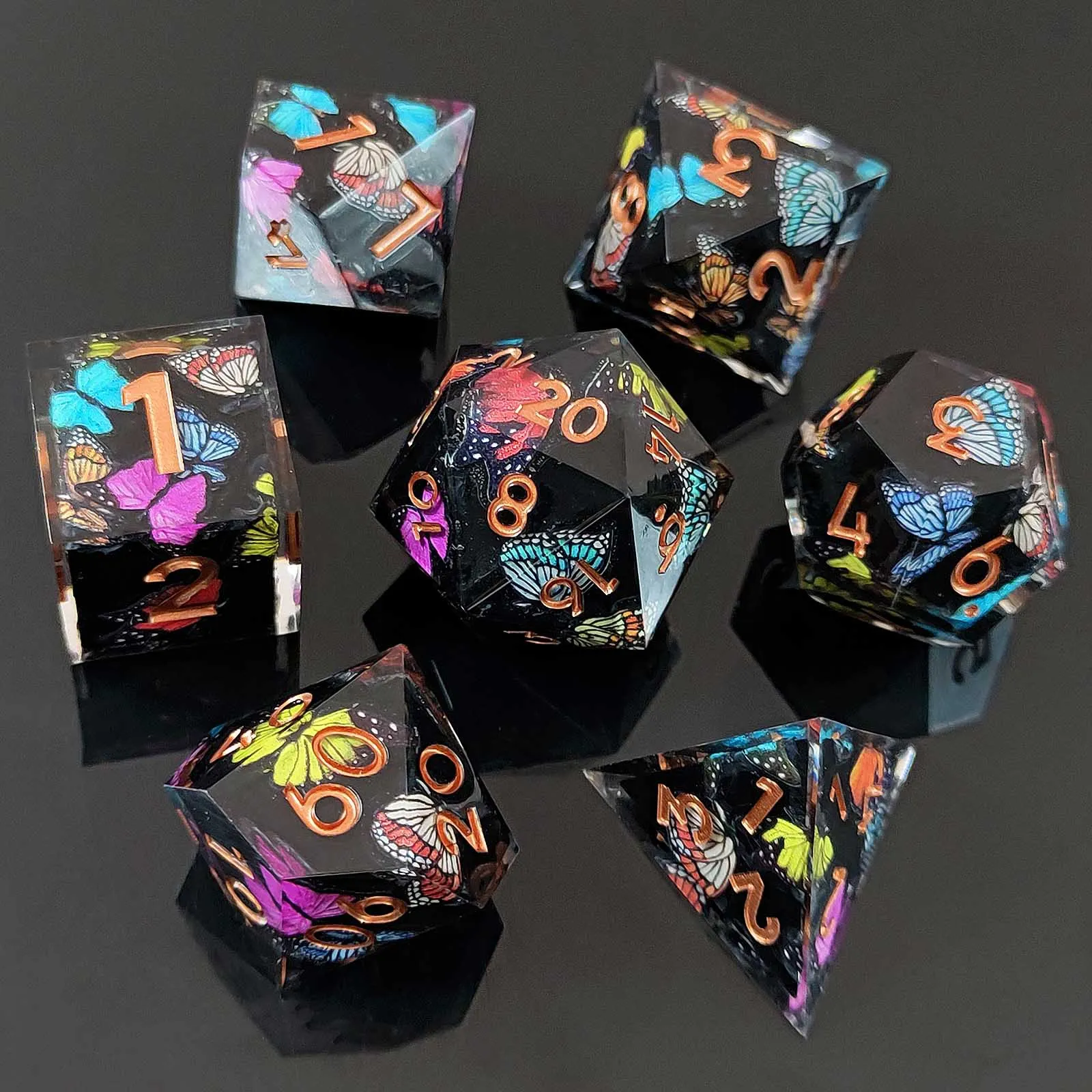 DND Flower Dice Resin Dice set RPG Resin polyhedral Dnd set for DND Game player dice collector D&D dice 7PCS