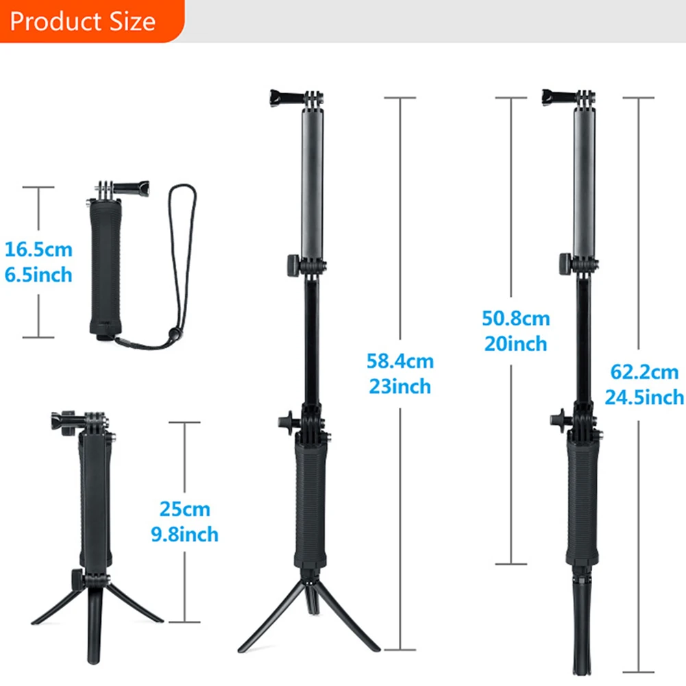 Trépied selfie stick pour GoPro sous l'eau, poignée imperméable en action avec rotations 180°.