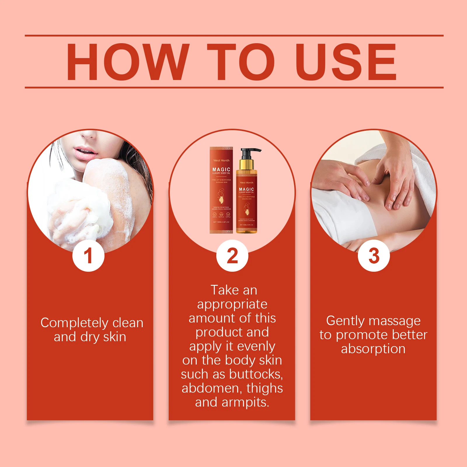 West Month Body Skin Oil Enhance Skin Elasticity Smoothing Nourishing Moisturize Reduce Sagging Prevent aging Body Essence Oil