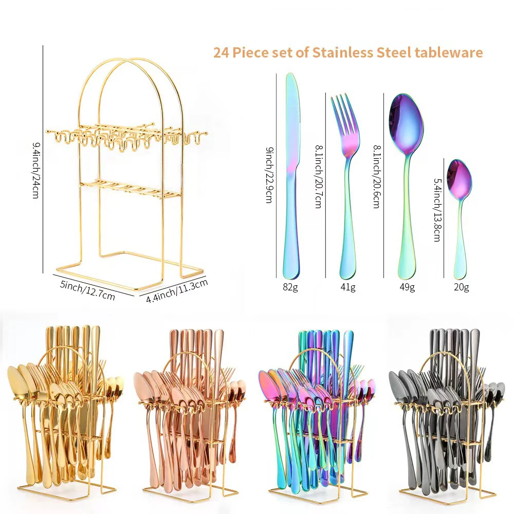 

24 Pieces Stainless Steel Knife Fork Spoon Cutlery Set, Dinner Forks for Home, Restaurant, Wedding, Party, Camping
