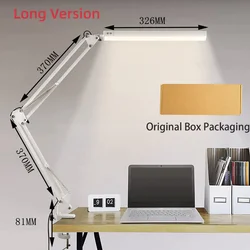 Adjustable LED Desk Lamp with Clamp - Eye - Caring, Dimmable Light with Multiple Brightness Levels and Lighting Modes (Long White with box)