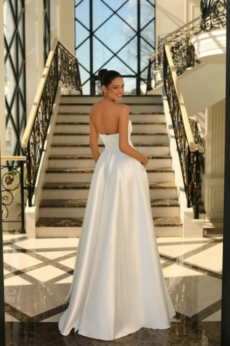 ZHengquan Women's Strapless Satin Evening Gown - Backless A-Line Long Ball Gown With Lace-Up Back