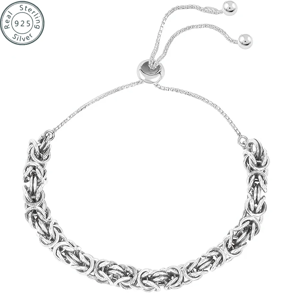 Italian 925 Sterling Silver Byzantine Bolo Bracelet