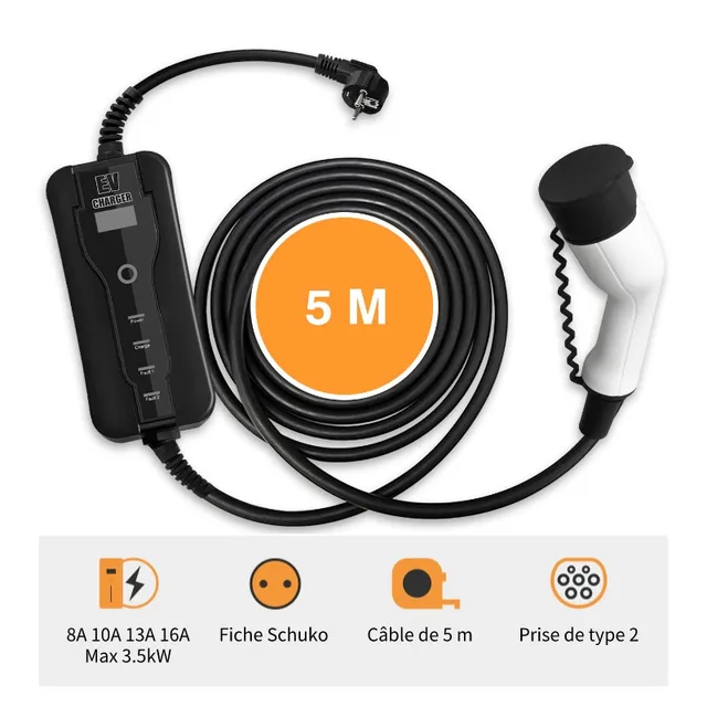 Chargeur de voiture électrique de type 2, prise Schuko de niveau 2