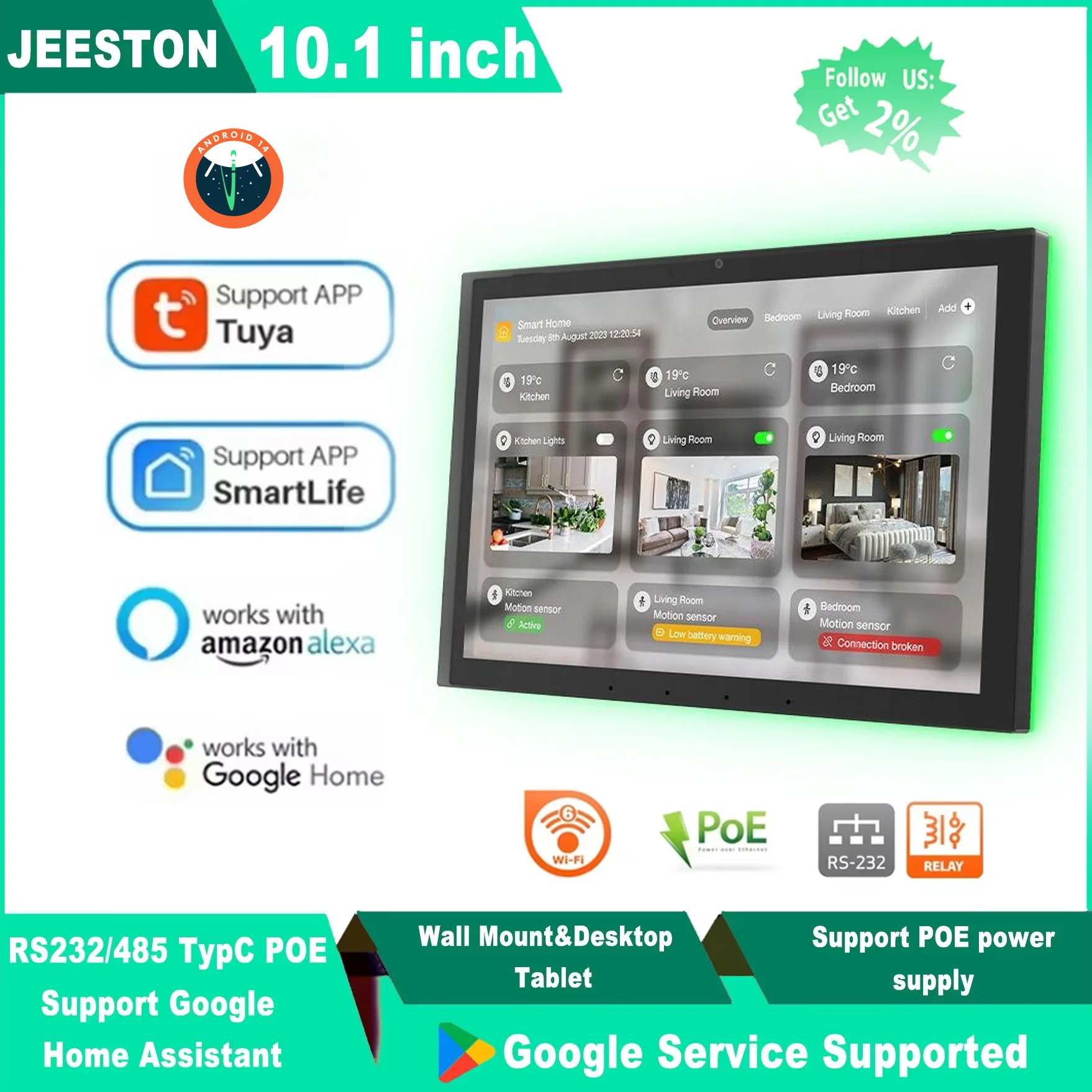Smart Control Panel 10.1-inch Android 14 RK3576 64GB