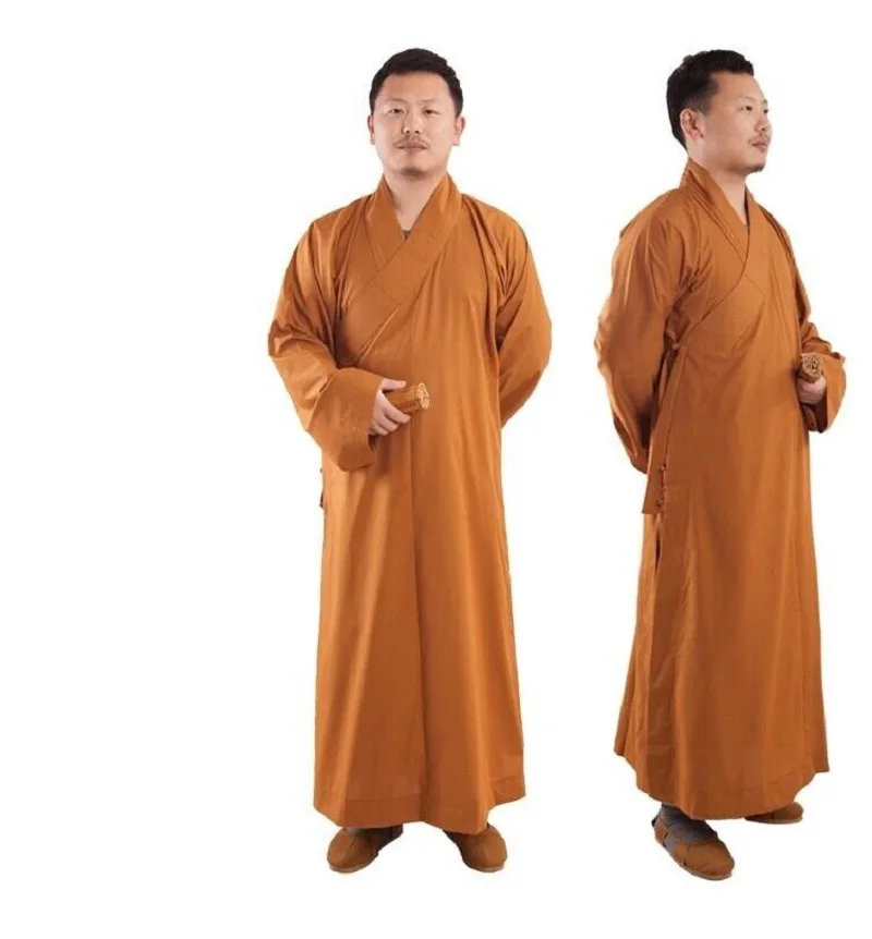 Unisex Buddhist Robe Men Women Frock Supply Meditation Monk Gown Long Thick Coffee Gray Yellow