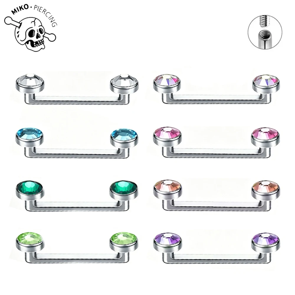 ASTM F136 Titanium CZ Micro Dermal Piercing Round CZ Dermal Anchor Flat Bar 14G Internal Threaded Surface Piercing Body Jewelry
