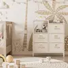 5-Drawer White Dresser - 2-Tier Shelf & Fabric Storage - Sturdy Metal Frame - Modern Design - Compact for Bedroom, Closet 6